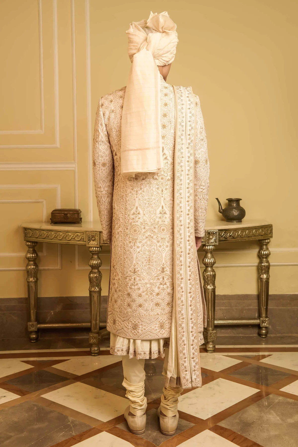 Hand Embroidered Raw Silk Sherwani - Image 3